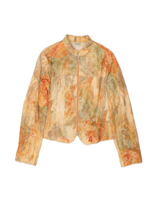 Vintage Crop Bomber Jacket EU 36 Small In Beige Floral