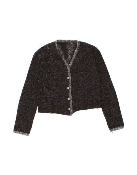Vintage Crop Cardigan Sweater UK 12 Medium In Black Flecked - view 1