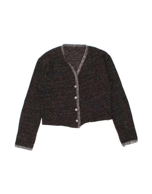 Vintage Crop Cardigan Sweater UK 12 Medium In Black Flecked