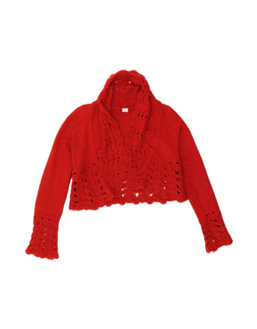 Vintage Crop Cardigan Sweater UK 12 Medium In Red