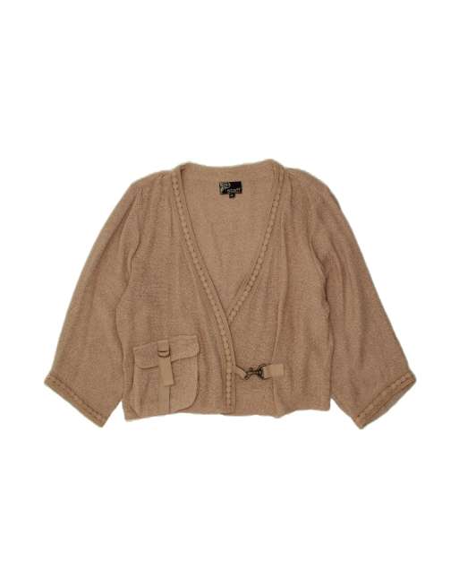Vintage Crop Cardigan Sweater UK 18 XL In Brown