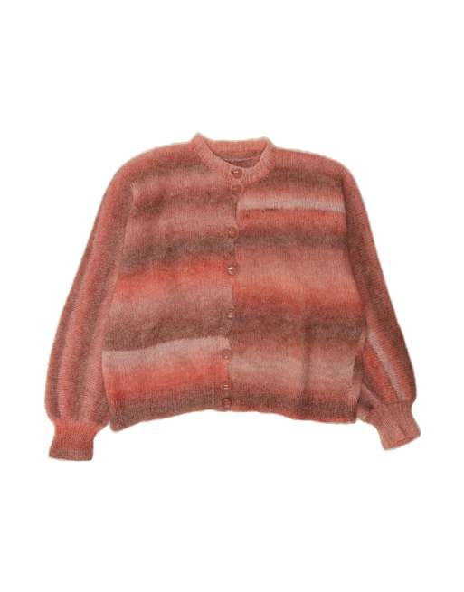 Vintage Crop Cardigan Sweater UK 20 2XL In Pink Striped