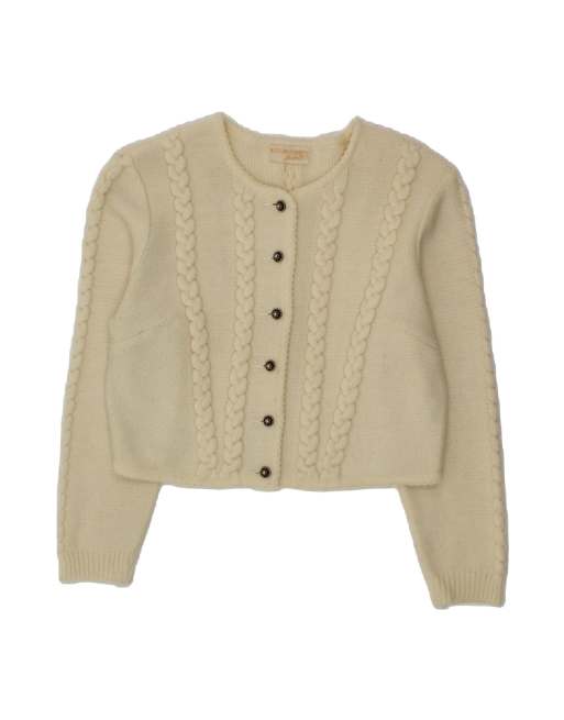 Vintage Crop Cardigan Sweater UK 46 Large In Off In White