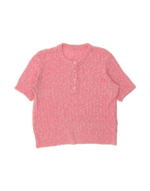 Vintage Crop Crew Neck Jumper Sweater UK 12 Medium In Pink Flecked