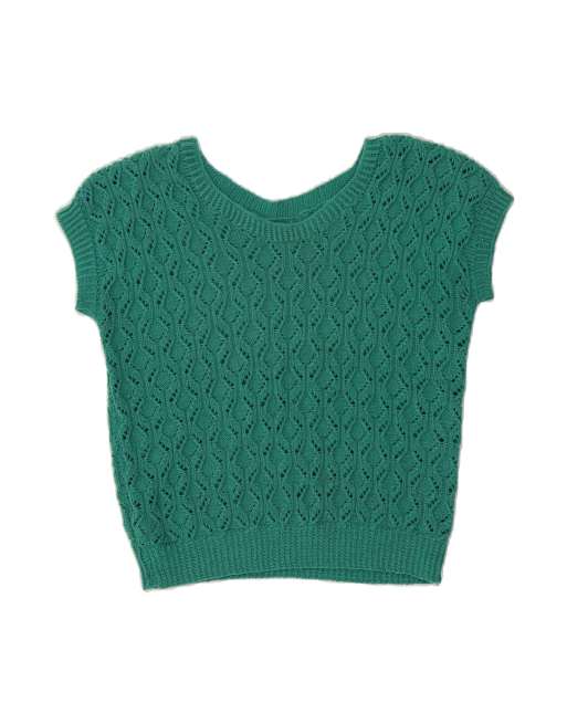 Vintage Crop Crew Neck Jumper Sweater UK 14 Medium In Green