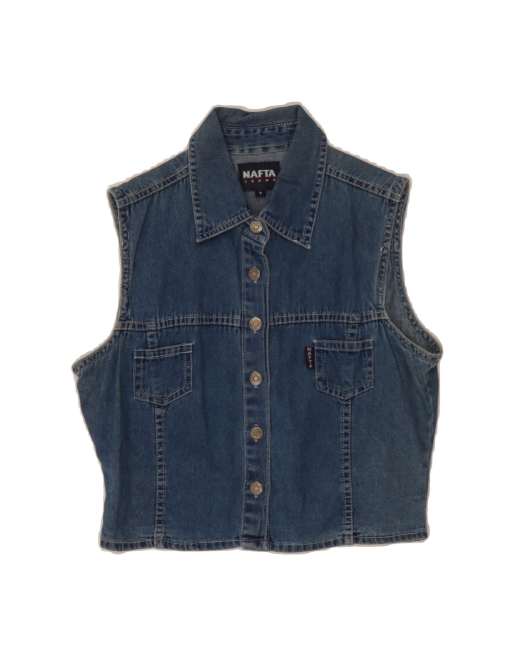 Vintage Crop Denim Gilet UK 10 Small In Blue