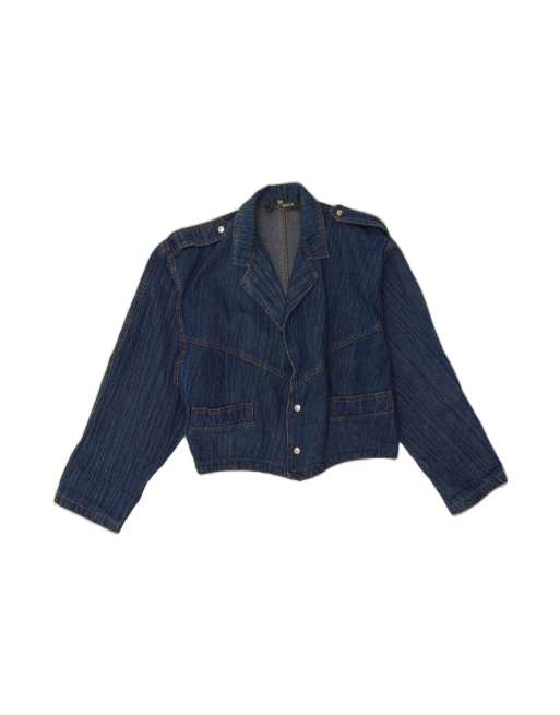 Vintage Crop Denim Jacket UK 10 Small In Blue