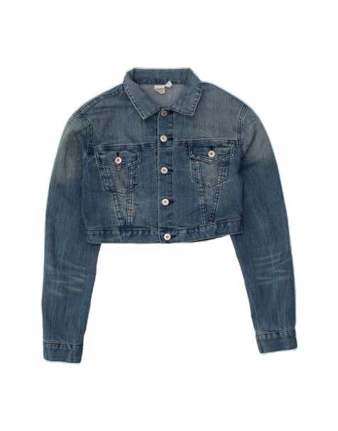 Vintage Crop Denim Jacket UK 14 Medium In Blue - view 1