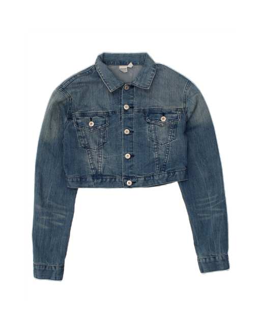 Vintage Crop Denim Jacket UK 14 Medium In Blue