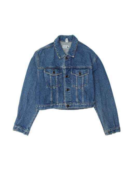 Vintage Crop Denim Jacket UK 14 Medium In Blue