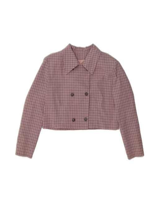 Vintage Crop Double Breasted Blazer Jacket UK 16 Large In Pink Check