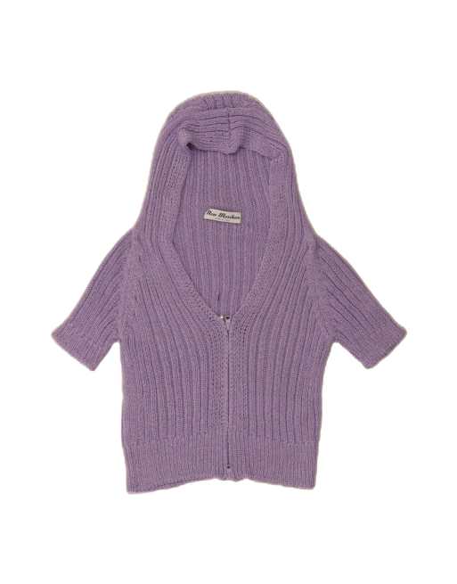 Vintage Crop Hooded Cardigan Sweater UK 14 Large In Purple