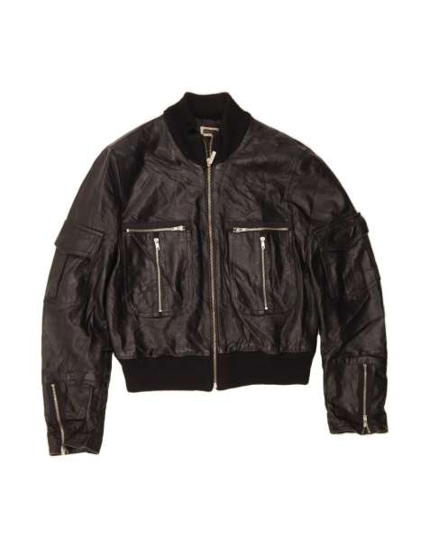 Vintage Crop Leather Jacket It 42 Medium In Black - view 1