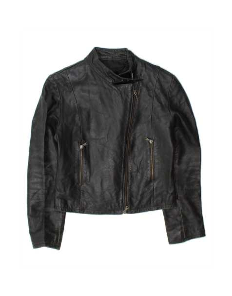 Vintage Crop Leather Jacket It 44 Medium In Black - view 1
