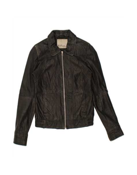 Vintage Crop Leather Jacket UK 12 Medium In Black - view 1