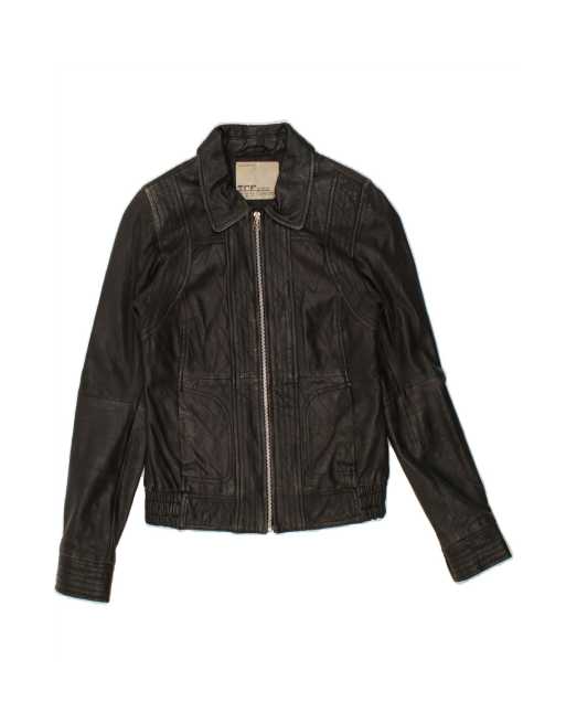 Vintage Crop Leather Jacket UK 12 Medium In Black