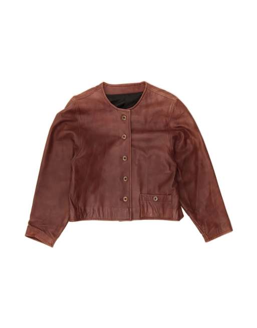 Vintage Crop Leather Jacket UK 12 Medium In Brown
