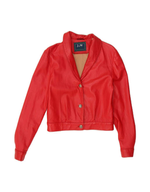 Vintage Crop Leather Jacket UK 12 Medium In Red