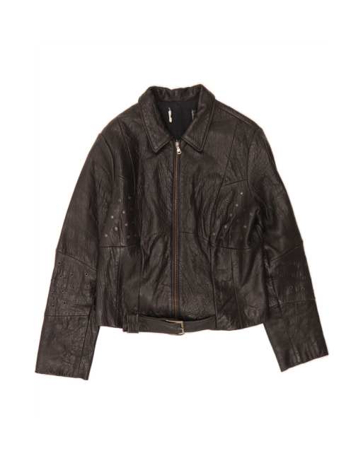 Vintage Crop Leather Jacket UK 18 XL In Black