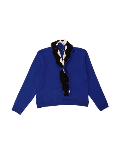 Vintage Crop Shawl Neck Jumper Sweater UK 14 Medium In Blue