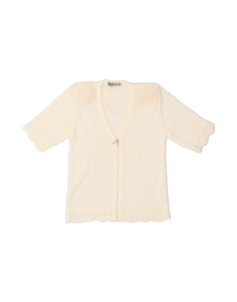 Vintage Crop Short Sleeve Cardigan Sweater UK 12 Medium In White - view 1