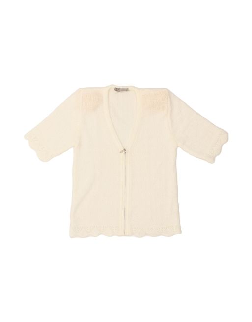 Vintage Crop Short Sleeve Cardigan Sweater UK 12 Medium In White