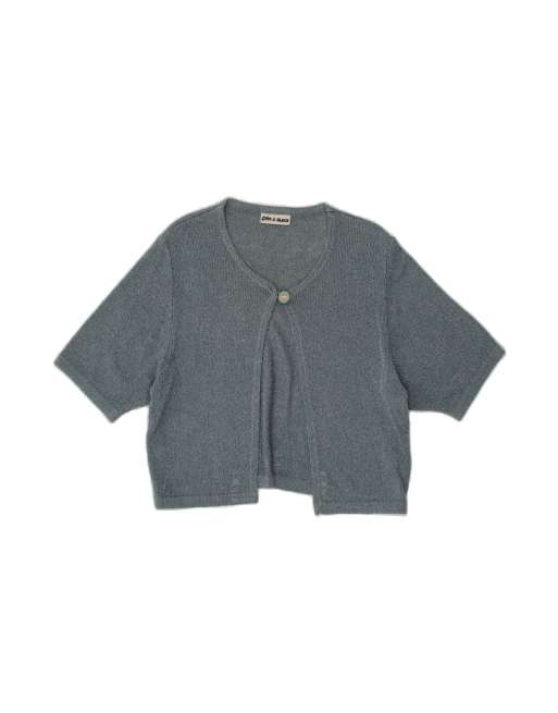 Vintage Crop Short Sleeve Cardigan Sweater UK 14 Medium In Blue