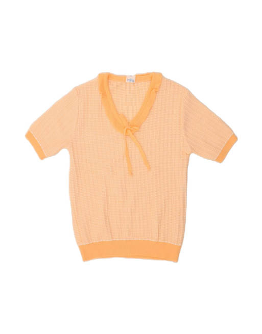 Vintage Crop Short Sleeve V-neck Jumper Sweater EU 42 Large In Yellow