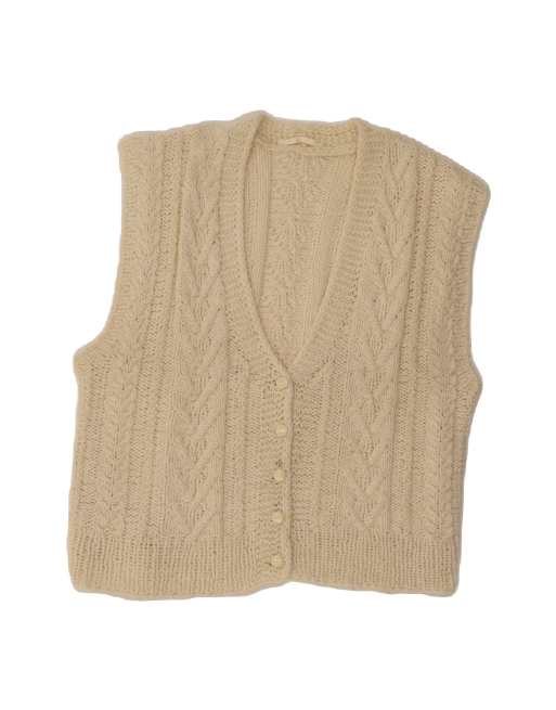 Vintage Crop Sleeveless Cardigan Sweater UK 14 Medium In Beige