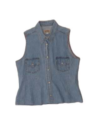 Vintage Crop Sleeveless Denim Shirt UK 14 Large In Blue