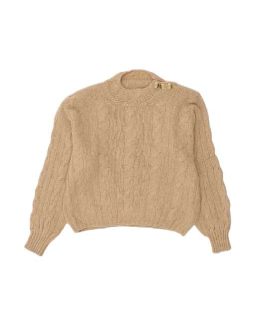 Vintage Crop Turtle Neck Jumper Sweater UK 16 Large In Beige