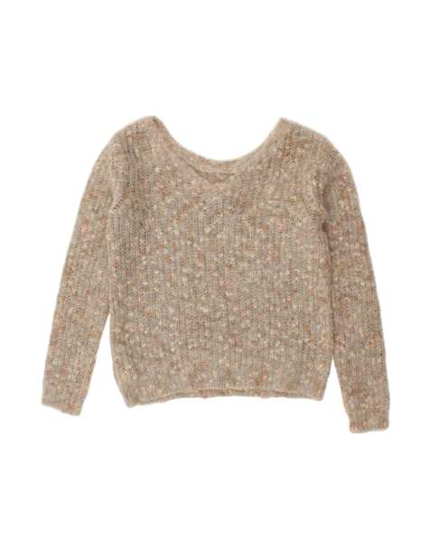 Vintage Crop V-neck Jumper Sweater UK 14 Large In Grey Flecked - view 1