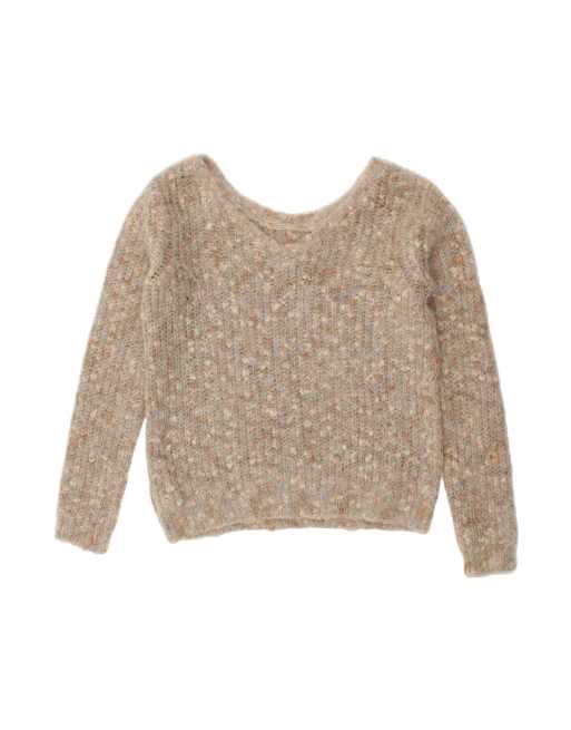 Vintage Crop V-neck Jumper Sweater UK 14 Large In Grey Flecked