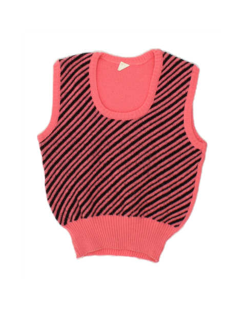 Vintage Crop Vest Tank Top UK 10 Small In Pink Striped - view 1