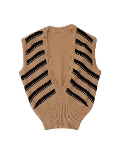 Vintage Crop Vest Tank Top UK 12 Medium In Beige Striped
