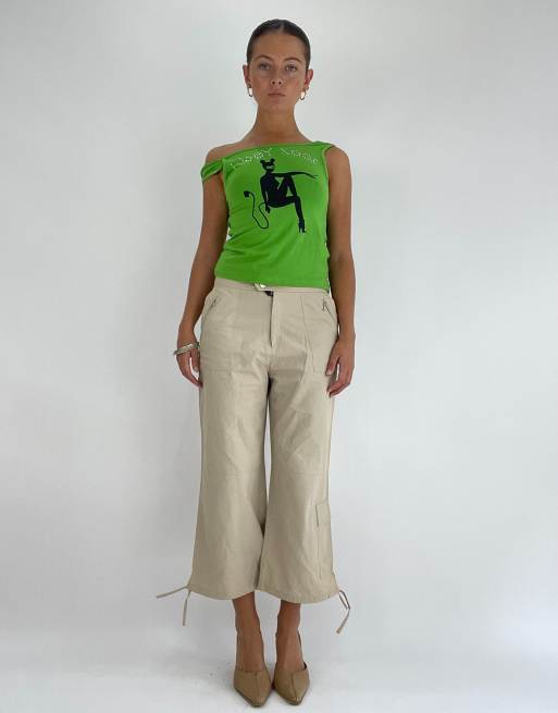 Vintage cropped cargo trousers in beige