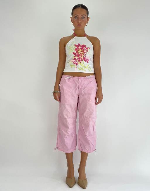 Vintage cropped cargo trousers in pink