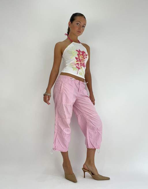 Vintage cropped cargo trousers in pink ASOS
