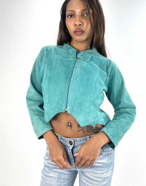 Vintage cropped jacket in teal