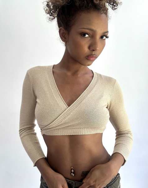 Vintage cropped knit cardigan in beige - view 1
