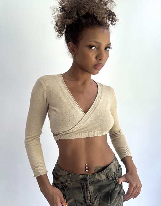 Vintage cropped knit cardigan in beige, 4 of 4