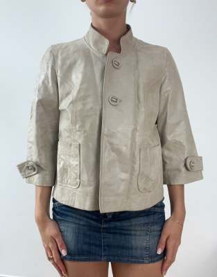 Vintage cropped pea coat in beige