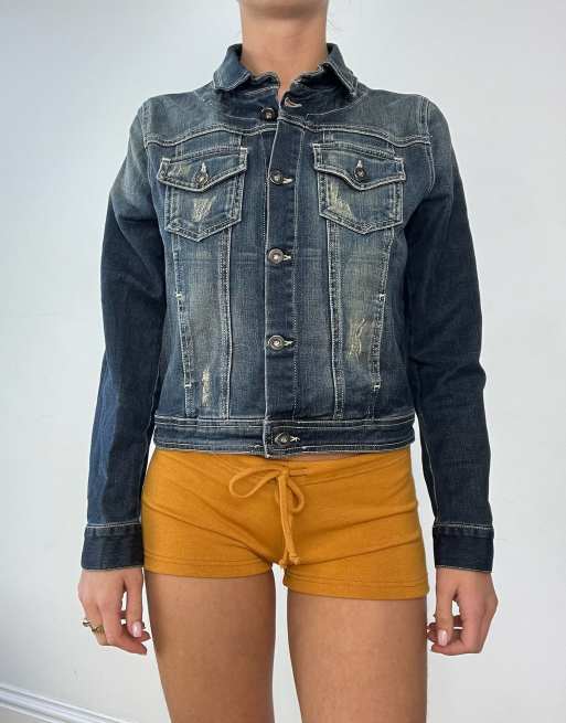 Vintage cropped washed denim jacket in dark denim wash