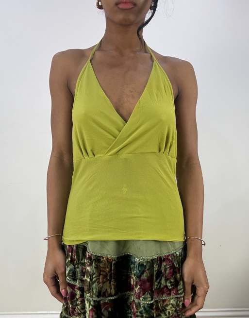 Vintage crossover halterneck top in green