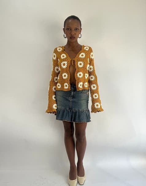 Vintage crotchet cardigan in yellow - view 1