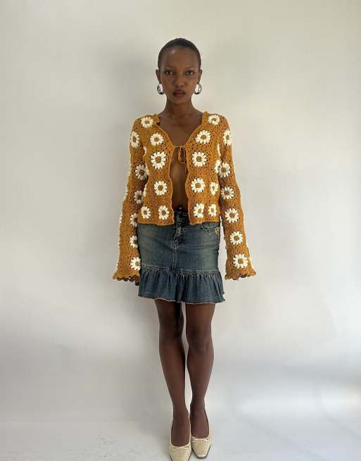 Vintage crotchet cardigan in yellow