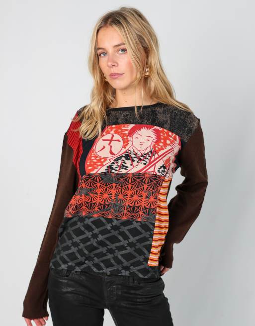 Vintage Custo Barcelona M long sleeve top in brown