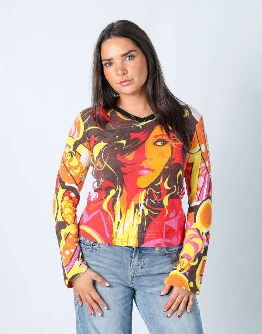 Vintage Custo Barcelona M long sleeve top in multi colured