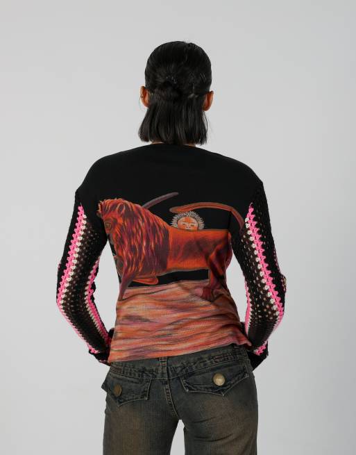 Vintage Custo Barcelona S long sleeve top in black, 2 of 4
