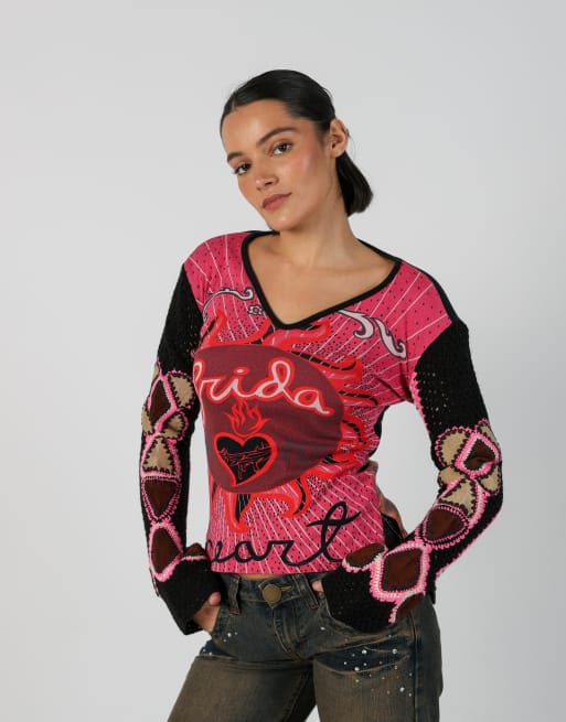 Vintage Custo Barcelona S long sleeve top in black, 3 of 4